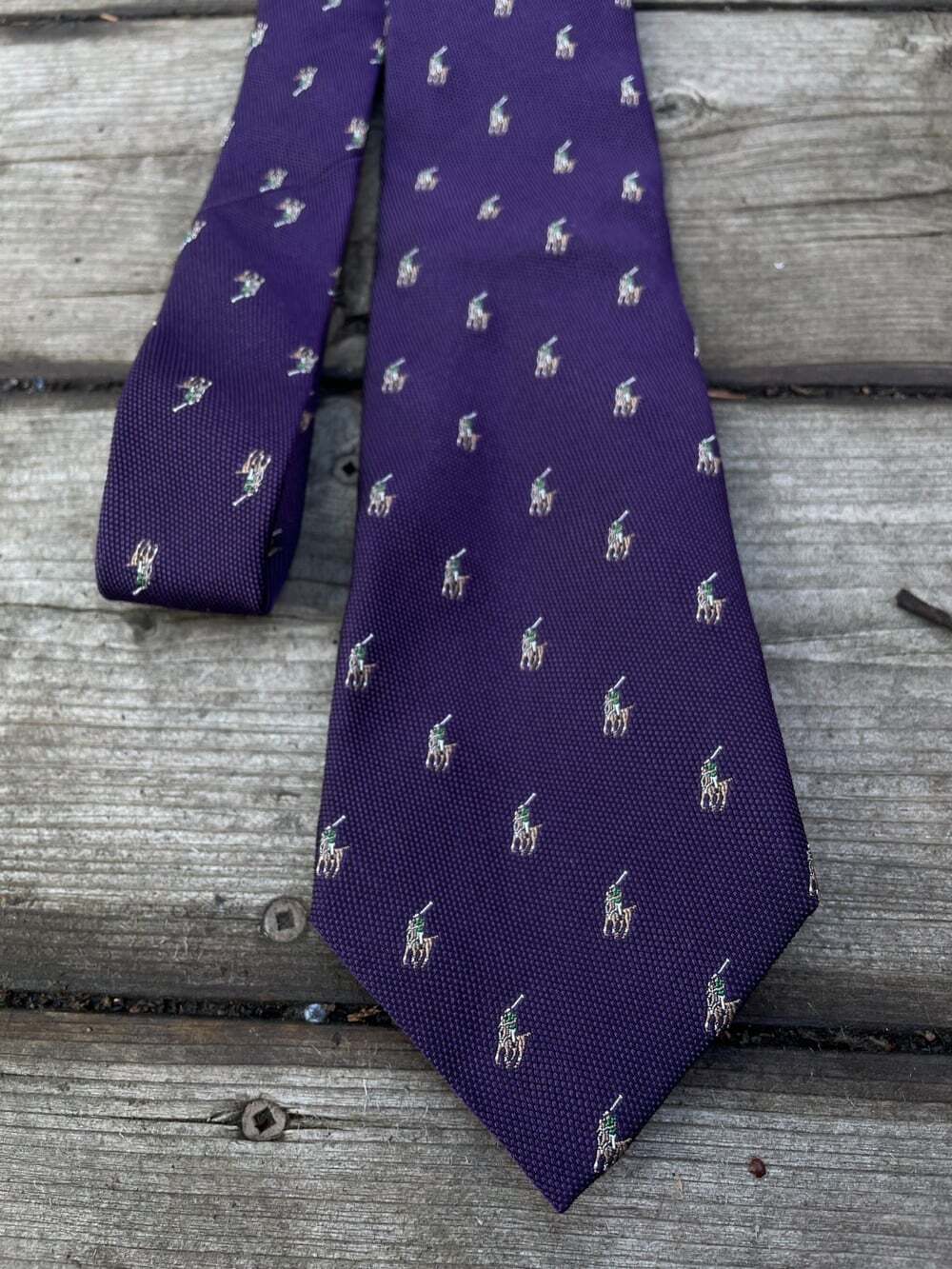 VINTAGE POLO By RALPH LAUREN Monogram Horse PURPLE Tie HANDMADE Italy Blue Label